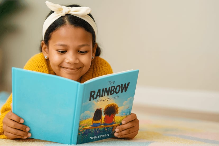 A child enjoying a colorful storybook